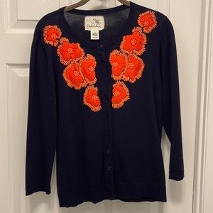 Women’s Tabitha Sweater Navy blue with orange/coral embroidered